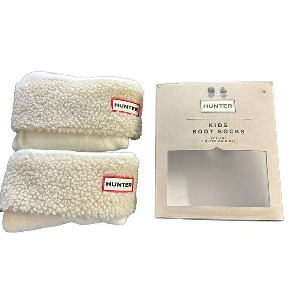 Hunter sheepy fleece cuff boot socks natural white kids XL - Picture 4 of 8